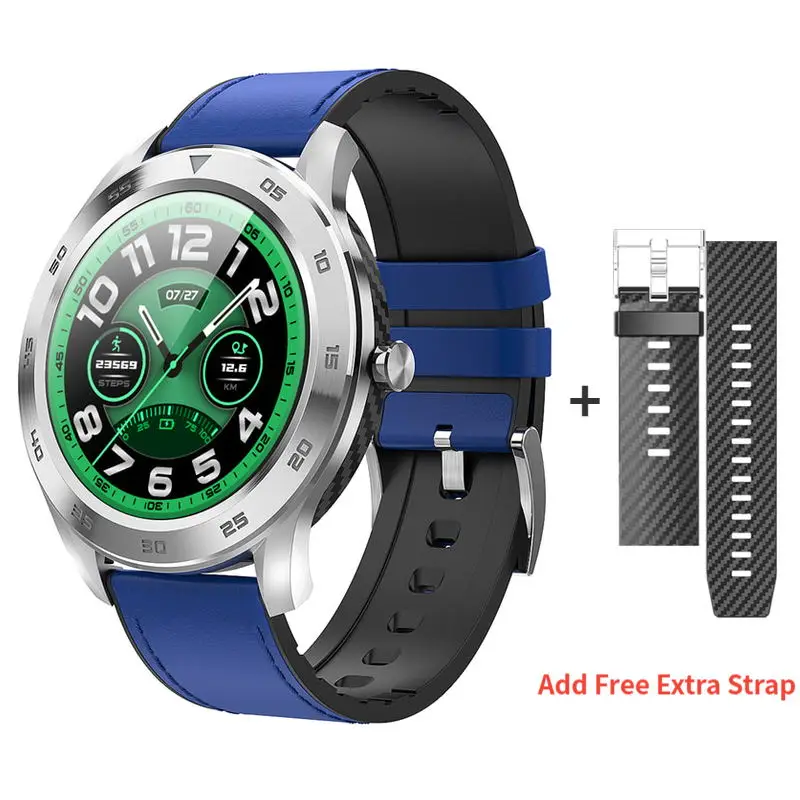 DT98 Smart Watch IP68 Waterproof 1.3 Full Round HD Screen ECG Detection Multi Dials Bluetooth Call Smartwatch Fitness Tracker - Цвет: Silver Blue Leather