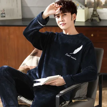 

Flannel Male Sleepwear 2PCS Pajamas Suit Casual Shirt&Pants Oversize 3XL Nightwear Soft Men Pyjamas Winter New Home Clothes