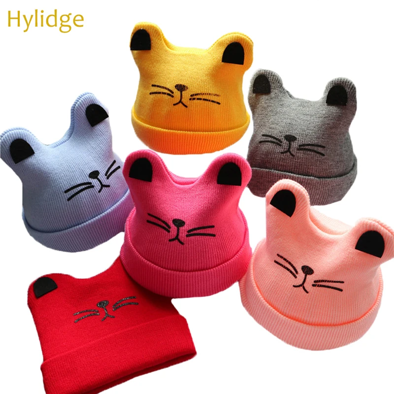 Hylidge Cute Ear Girls Winter Hats Newborn Hat for Baby Toddler Cartoon Dog Cat Bear Cap Kids Knit Sweater | Мать и ребенок
