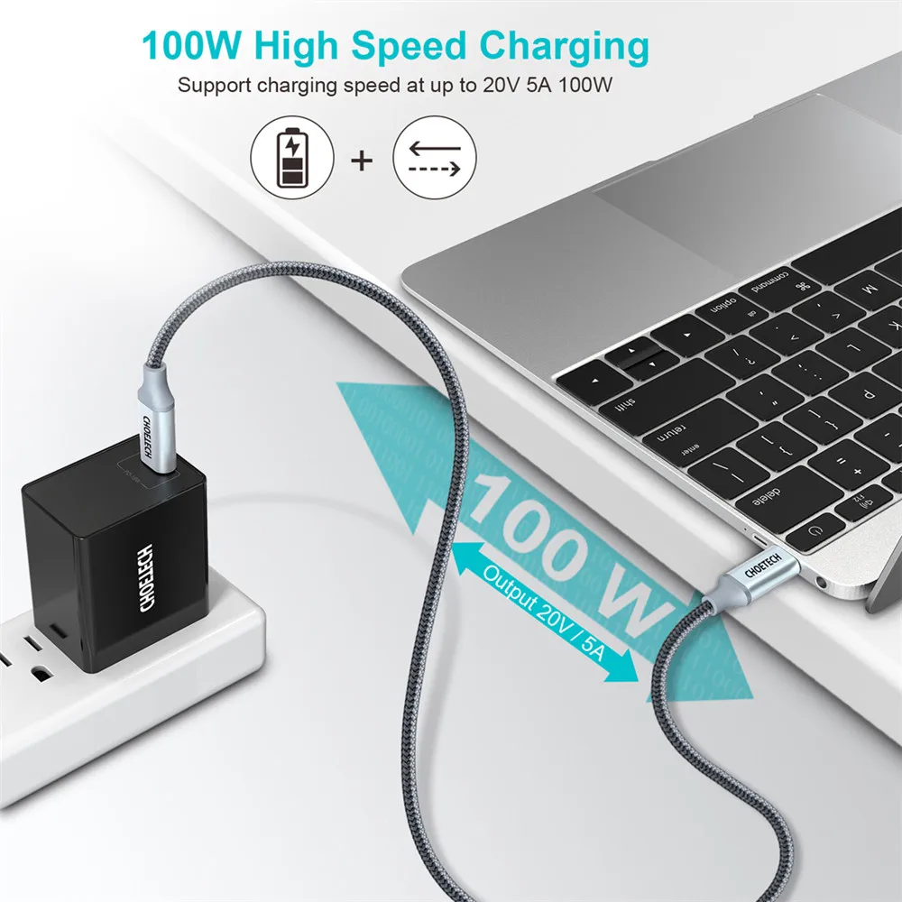 Choetech usb type C-USB C кабель для samsung S10 S9 Plus PD 100 Вт Кабель для быстрой зарядки для Macbook Pro Quick Charge 4,0 USB шнур