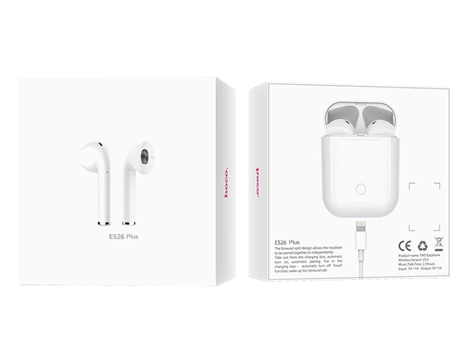 HOCO ES26 Plus TWS Bluetooth наушники 3D стерео звук истинные Беспроводные спортивные наушники сенсорное управление наушники с Чехол