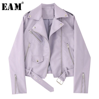 

[EAM] Loose Fit Pu Leather Split Big Size Short Jacket New Lapel Long Sleeve Women Coat Fashion Tide Spring Autumn 2020 1Z009