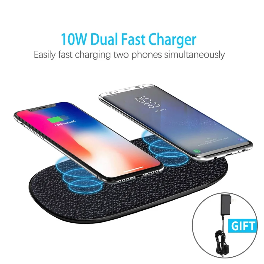 

Fast Wireless Charger 10w Nillkin for 2 Phone Qi Wireless Charging Pad for iPhone XS/X/8 Mi 9 For Samsung S8/S9/S10 Gift adapter