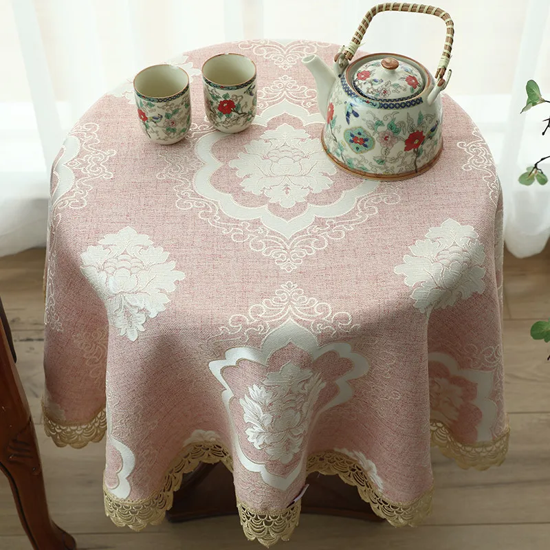 

Elegant Flower Small Round Table Cloth Cover Rectangle Jacquard Tablecloths Hotel Dustcloth Tablecloth Lace Edge Tapete Covers