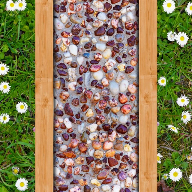 Transform your living space with our Custom 3D Fresh Grass Wildflowers Gravel Road floor tile.