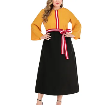 

Women Plus Size Dress New Sexy Bandage O-neck Long Sleeve Stripe Patchwork Dress Autumn Winter Fashion Casual Loose Vestido XT