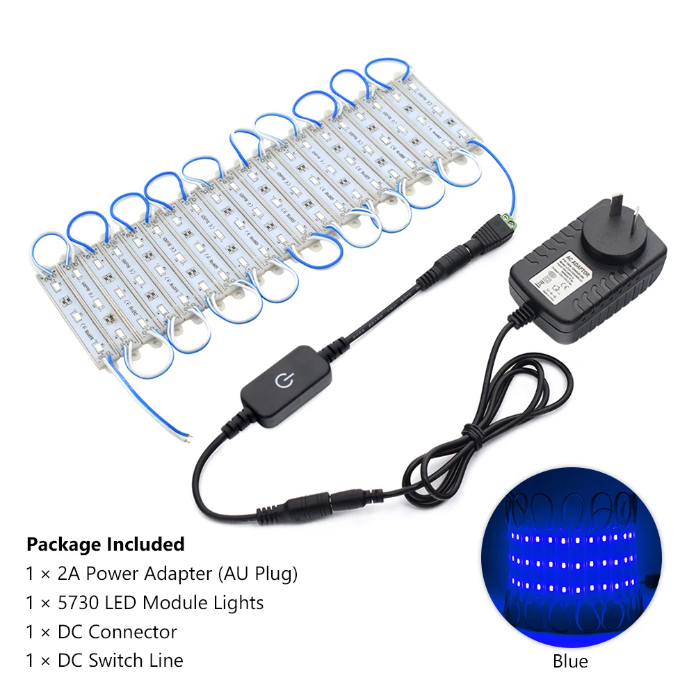 blue AU Plug RGB светодиодный модуль IP68 водонепроницаемый DC12V полноцветный светодиодный модуль светильник с US/EU/UK/AU источник питания DC Разъем сенсорный переключатель - Цвет: blue AU Plug