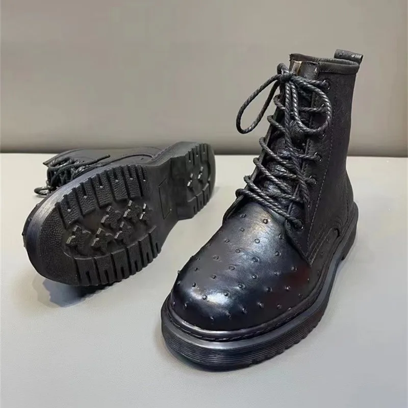 Botas de piel auténtica de avestruz para hombre y mujer, par de botines con  cordones, cuero auténtico exótico, Unisex - AliExpress Calzado
