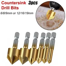 

3pcs 1/4 Hex Shank HSS Drill Bits Titanium Coated Countersink Chamfering Deburring Cutter Tool 90 Degree Wood Chamfer 6mm-19mm