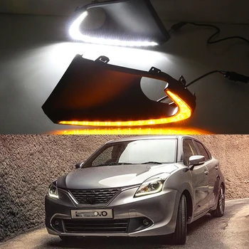 

Car Flashing 1Pair LED DRL Daytime Running Lights Fog Lamp cover with yellow turn signals For Suzuki Baleno 2016 2017 2018 2019