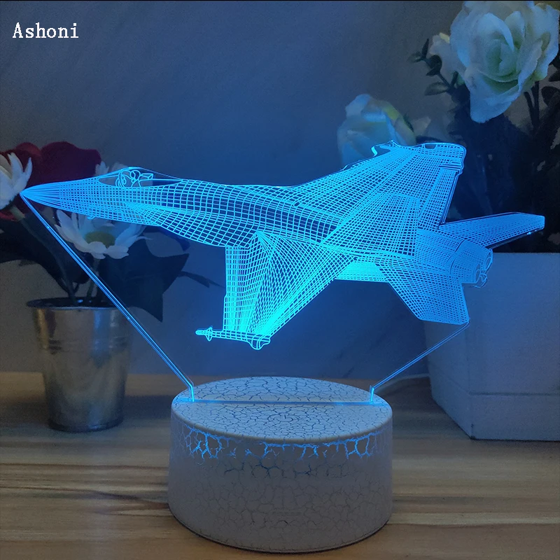Самолет истребитель рисунок 3D лампа Настольные лампы USB кабель Ночной светильник 7 цветов сенсорный базовый светильник детский подарок