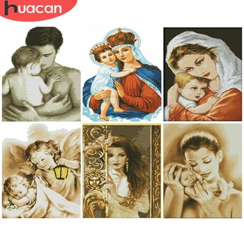 

HUACAN Cross Stitch Girl Kits Cross-Stitch Figure 11CT 14CT DIY Embroidery Needlework Sets Gift White Canvas Home Decoration