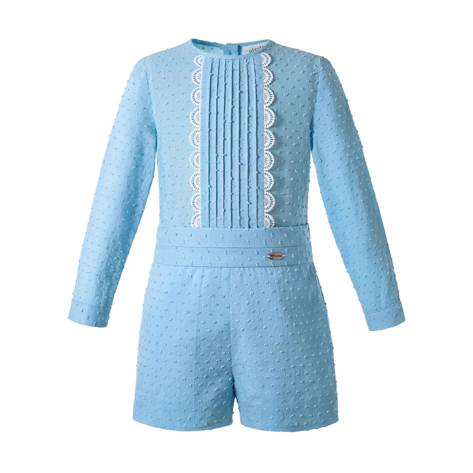 Pettigirl azul trajes de niño bebé plisado Infantil Niño Boutique conjuntos de ropa