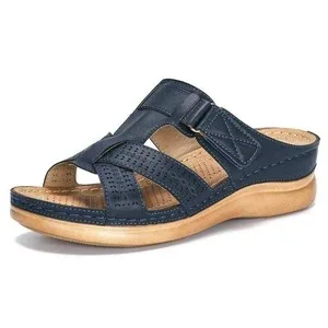 New Summer Women Sandals 3 Color Stitching Sandals Ladies Open Toe Casual Shoes Platform Wedge Slides Beach Women Shoes - Цвет: Dark Blue D