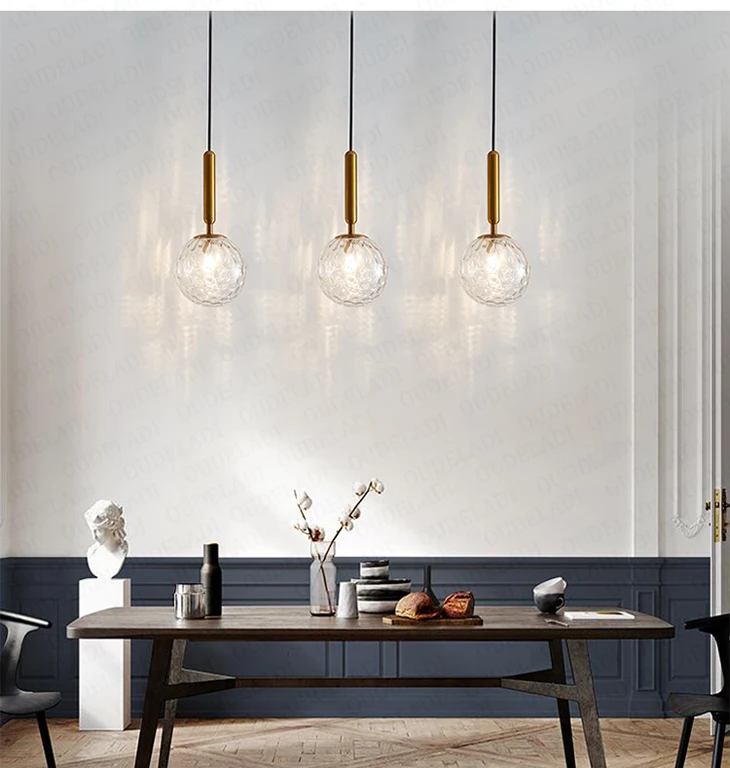Moderna de Luxo Bola de Vidro Suspensas para Sala de Jantar Iluminação de Decoração Luminária Pendente Ouro Abajur Luzes Quarto 16 com bola de vidro dourada para decoração
