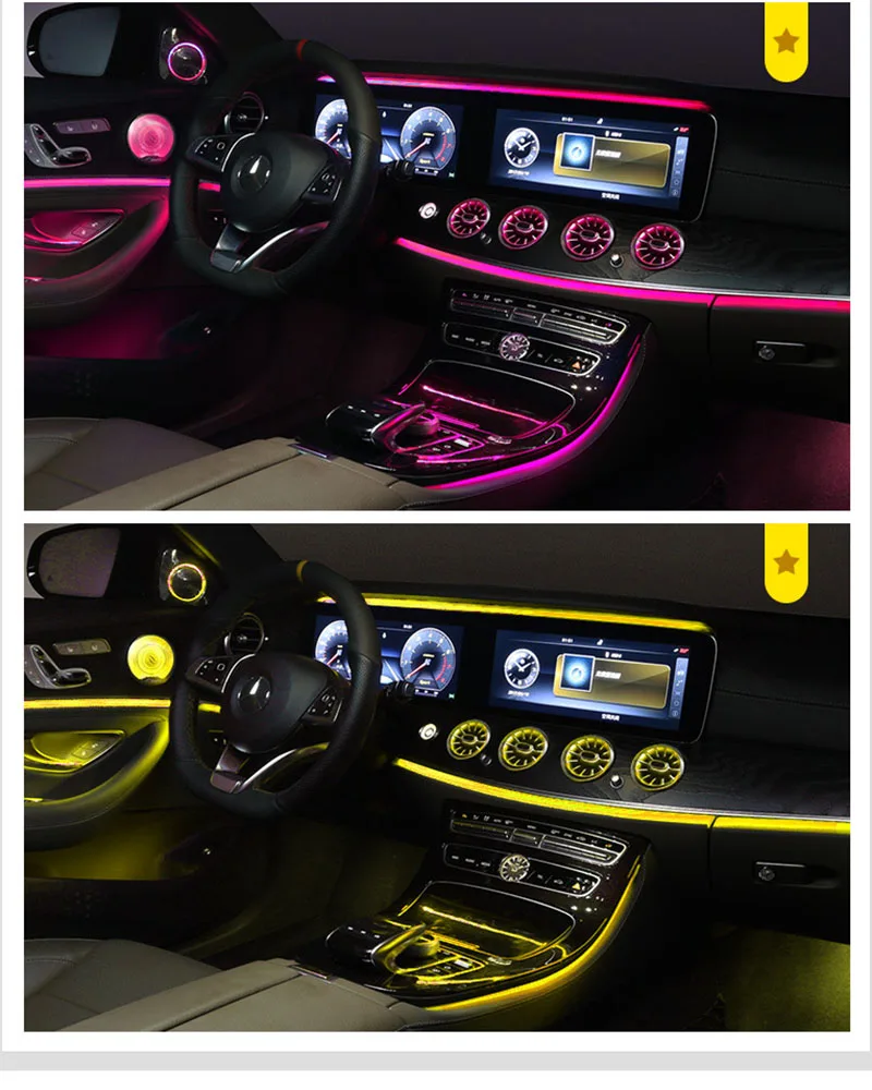 Для Mercedes C class W205 C200 C180 турбины, устанавливаемое на вентиляционное отверстие в салоне автомобиля светодиодный Кондиционер vent с окружающей среды светильник вентиляция 3/12/64 цвета