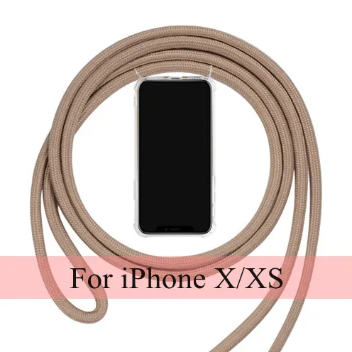 Ремень шнур чехол для iPhone X XS Max XR шнурок для ожерелья носить защитный чехол для телефона повесить для iPhone XR XS Max X цепь - Цвет: Brown (X XS)
