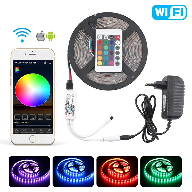 Светодиодная лента RGB 5050 с Wi Fi водонепроницаемая Диодная для ПК гибкая неоновая 5