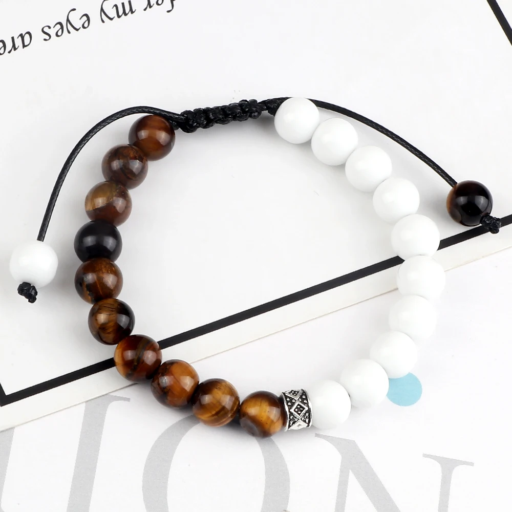 Men Women Beads Bracelet Handmade Natural Tiger Eye Lava Stone Onyx Strand Adjustable Yoga Energy Jewelry Stone Bead Bracelet Natural Stone Bracelet Beaded Bracelet