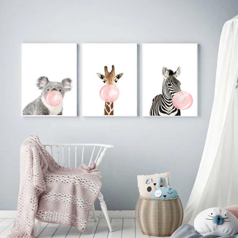 Baby-Animal-Bubble-Chewing-Poster-Nursery-Canvas-Wall-Print-Zebra-Giraffe-Painting-Nordic-Kids-Decoration-Picture (2)