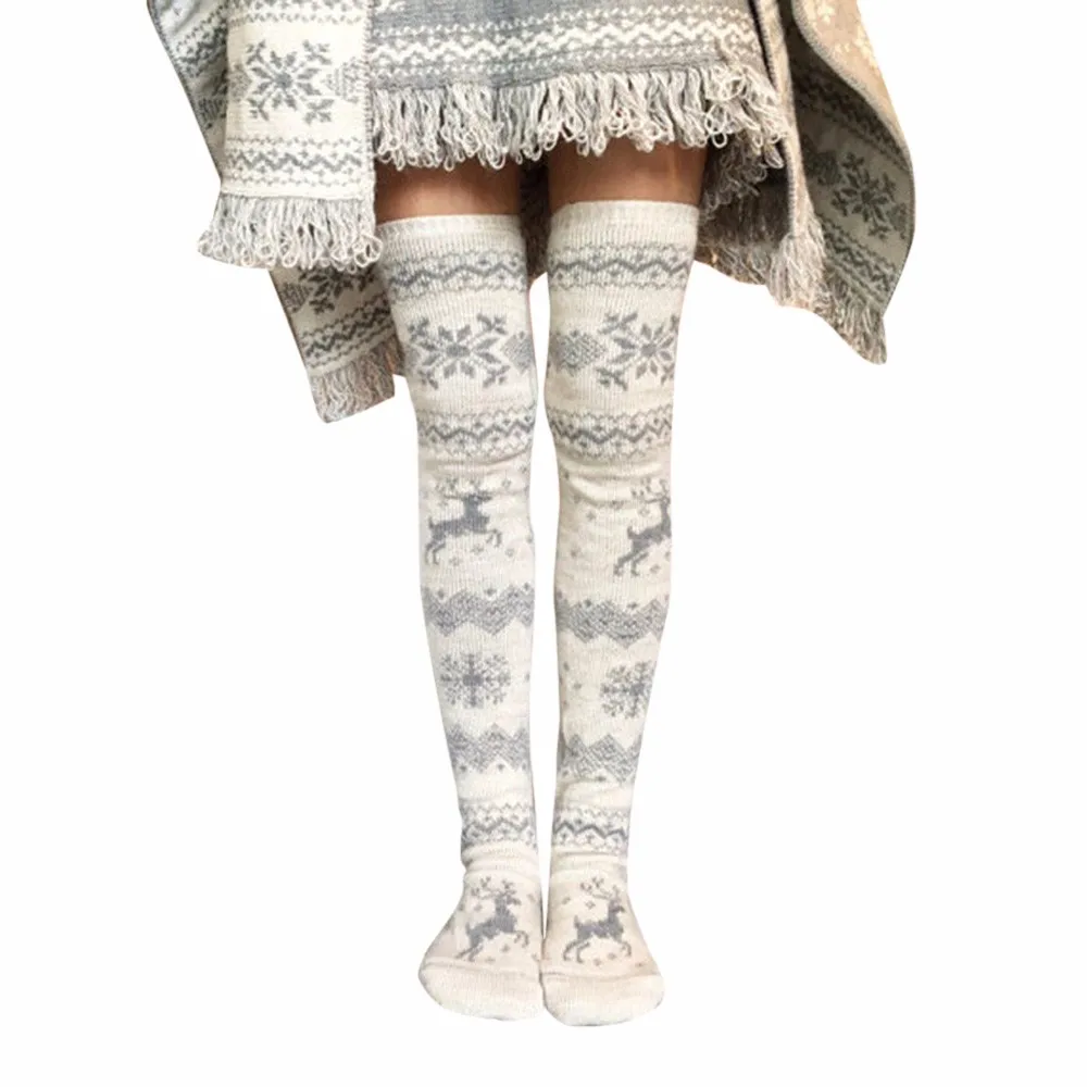 Женские рождественские Гольфы; пушистые теплые толстые вязаные Гольфы; носки выше колена с рисунком; забавные рождественские носки medias de mujer