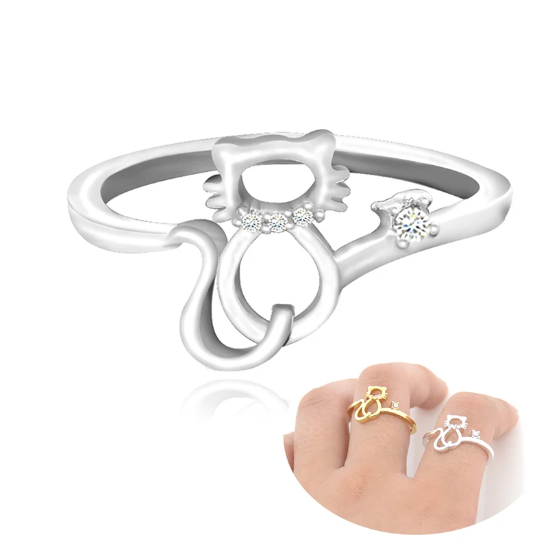 10 шт., кольцо с кубическим цирконием и кристаллом в виде кота, Anel, модные кольца для животных среднего размера, для женщин и девочек, подарок для детей, оптом