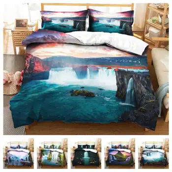 

hot style bedding set 3d digital waterfalls printing 2/3pcs duvet cover & pillowcases set with zipper closure UK/AU/US size