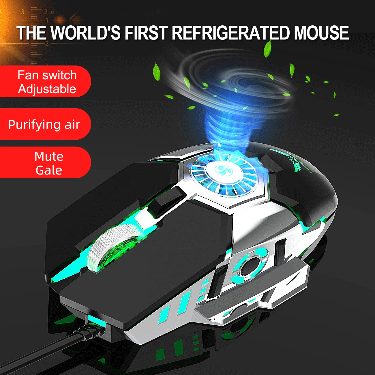 Ratón de juegos con cable USB con ventilador de refrigeración, juego de ratón de sensación mecánica para ordenador portátil, PC, Gamer, ratón de juegos de 6400DPI