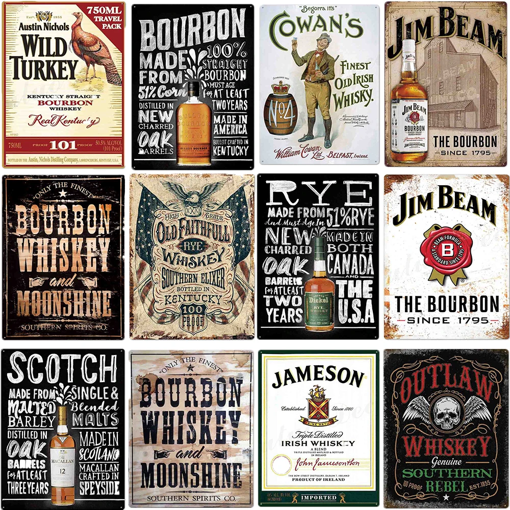 Whiskey Vintage Metal Sign Tin Sign Plaque Metal Vintage Retro Wall