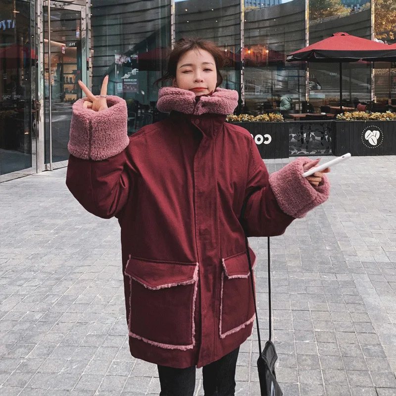 

Photo Shoot 2019 New Style Lambs Wool Joint Parka Cotton-padded Clothes Dongdaemun Fur Thick Cotton Coat Coat Fashion