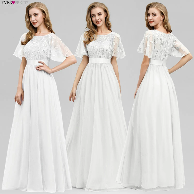 Robe De Soiree блестящие вечерние платья Длинные Ever Pretty EP00904GY A-Line o-образным вырезом с коротким рукавом Вечерние платья женские элегантные платья