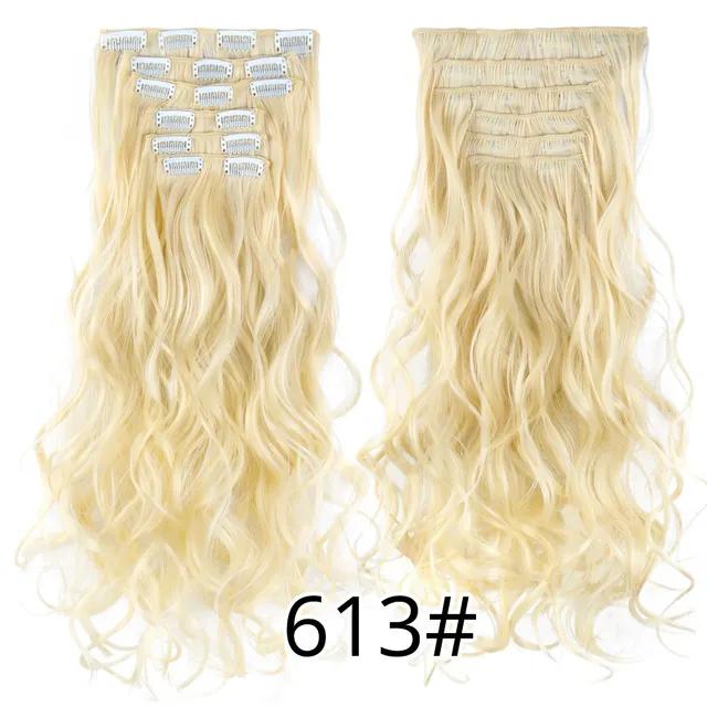 Synthetic 6H/613# Clip In On Hair Extensions 6Pcs/Set 16 Clips Hair Extension Full Head 55Cm Straight Synthetic Fiber Hairpieces P27/613