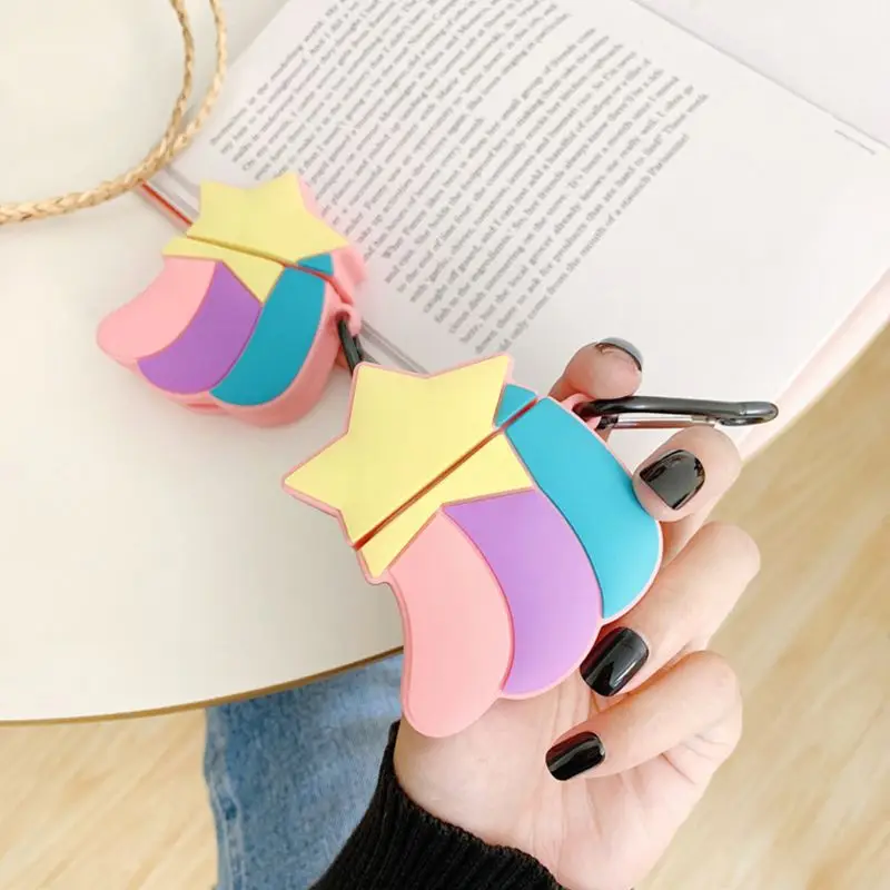 

Beautiful Meteor Rainbow Pattern Protective Case Shockproof Soft Silicone Cover Skin Protector with Carabiner for Airpods 1/2 Ch