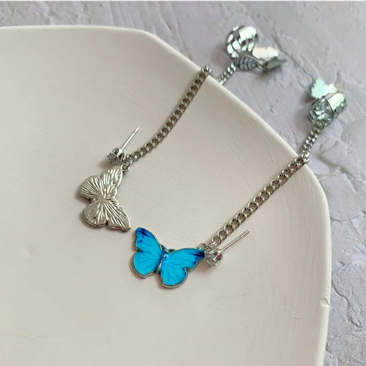 Butterfly Earrings New Fashion Punk Butterfly Clip Earring for Teens Women Men Ear Cuffs Zinc Alloy Chain Earrings Metal