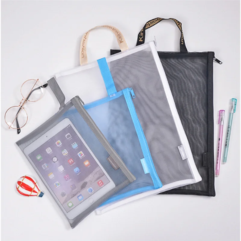 

Solid Color Document Bag A4 A5 Transparent Gridding Zip Storage Bags Pen Filing Products Pocket Folder Office & School Supplies