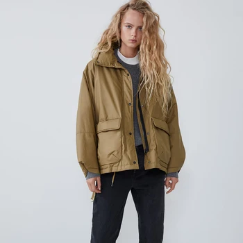 

2019 Khaki ZA Women's Jacket Autumn and Winter New Waterproof Loose Jacket Wild England Tide Brand Warm Big Pocket Jacket