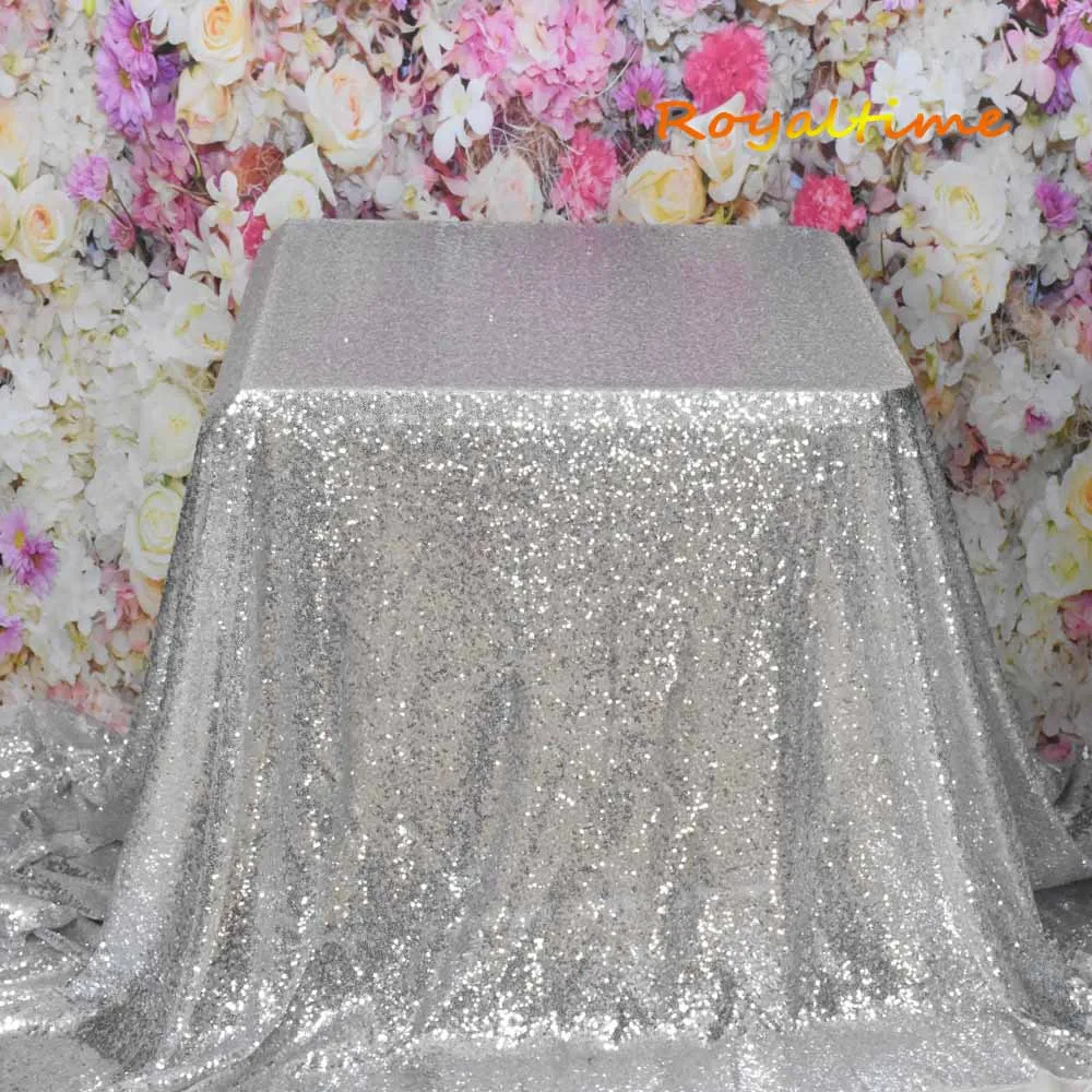72x72in/90x132in Glitter Sequin RECTANGULAR Tablecloth-Iridescent White Sequin Table Cloth for Wedding Party Christmas Decor - Цвет: Silver