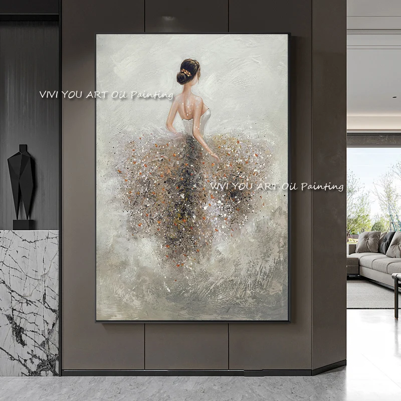 

The Portrait Pretty Girl Bling Dress Abstract Handmade Oil Painting On Canvas Figure Wall Art Picture for Living Room Decoration