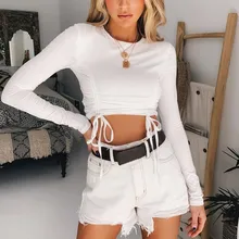 Зимние и осенние короткие женские футболки для йоги с бантиком и рюшами, спортивные топы, спортивные толстовки с капюшоном, длинные рукава, в полоску, для бега, для фитнеса, A5