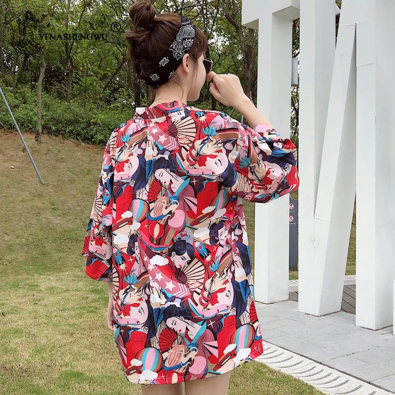 Women Harajuku Cardigan Japanese Kimono Asia Summer Digital Printed Shirt Tops Casual Woman Kimonos Kawaii Yukata Kimono Cosplay - Цвет: as picture-18.95