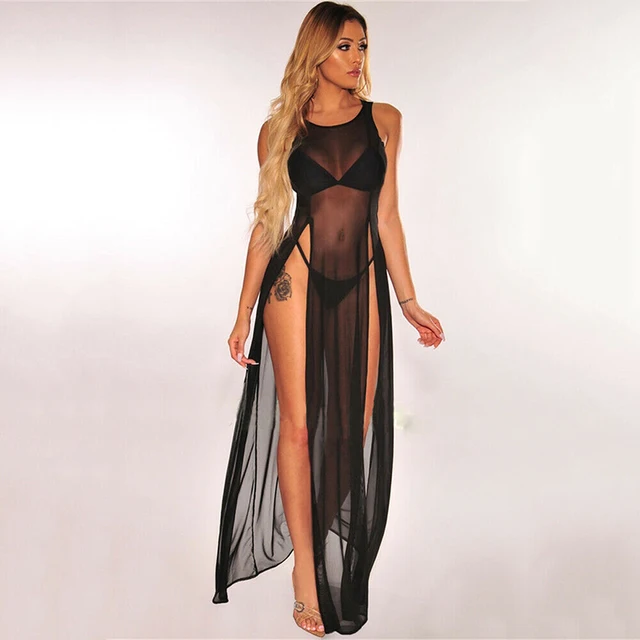 Vestido transparente elegante para mujer, vestido playero de malla transparente, traje de baño, ropa de para vacaciones|Cover-up| AliExpress