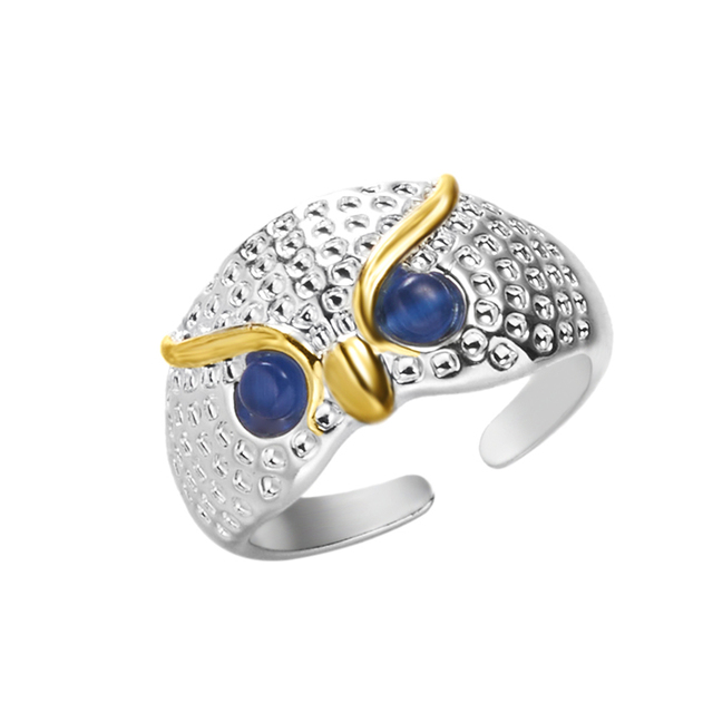 Animal Owl Rings for Women 6 Cute Style Blue Eye Silver Color Adjustable Open Ring Men Gothic Jewelry Gift