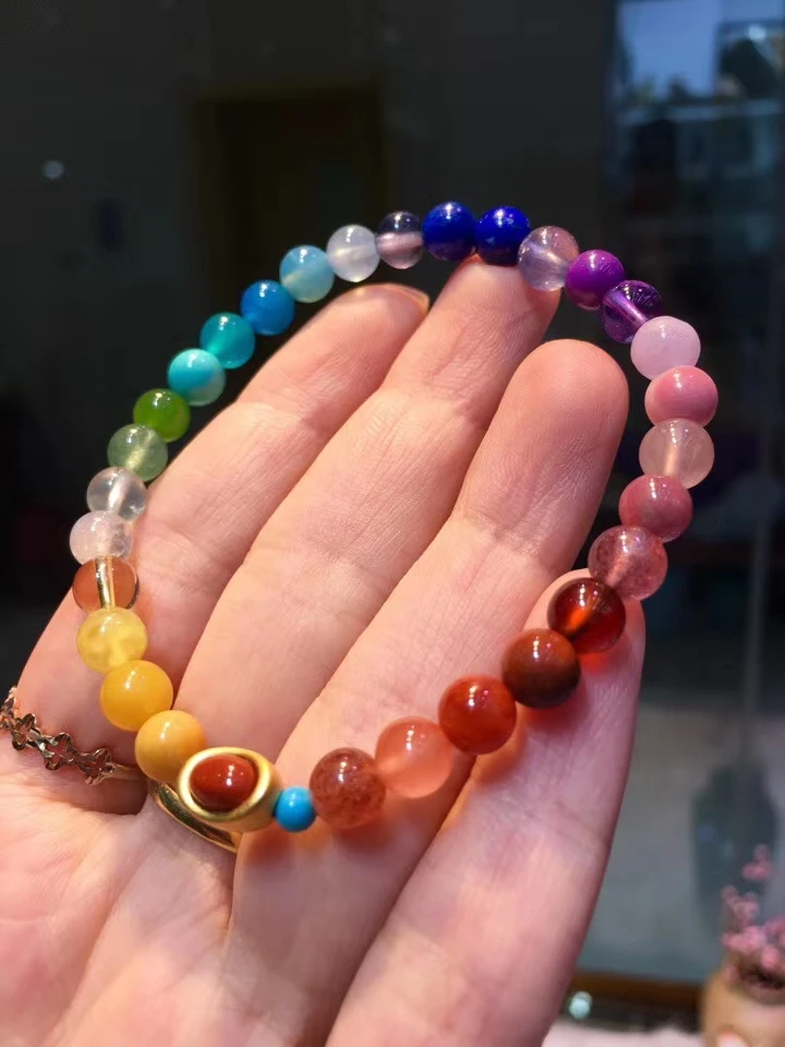 

10mm Natural Different Mixed Moonstone Larimar Tanzanite Aquamarine Lapis Kyanite Rhodochrosite Round Beads Bracelet AAAAA