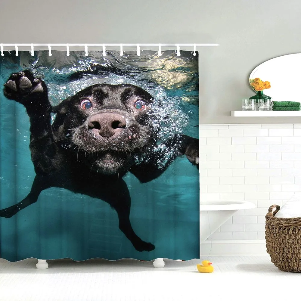 Dafield Dog Shower Curtain Popular Funny Lovely Labrador In Water