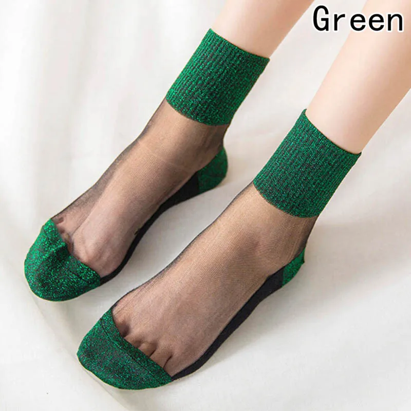 8 цветов новые летние блестящие Прозрачные шелковые Meias красивые кружевные блестящие эластичные короткие носки женские ультратонкие прозрачные носки - Цвет: GR