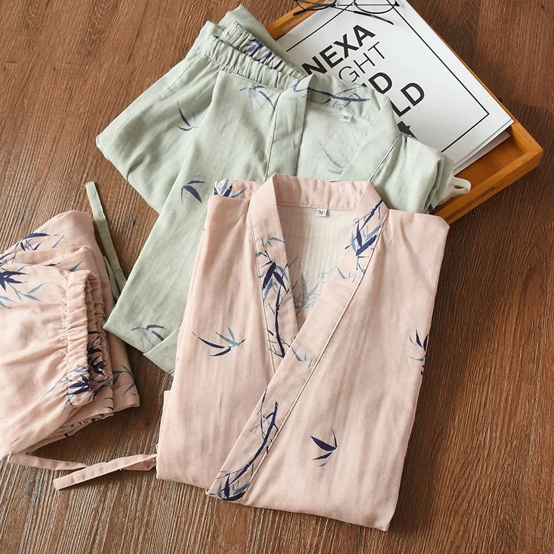 

100% gauze cotton summer kimono robe sets women Couples Fresh bamboo pajamas Japanese sauna robes pyjamas men SPA bathrobes