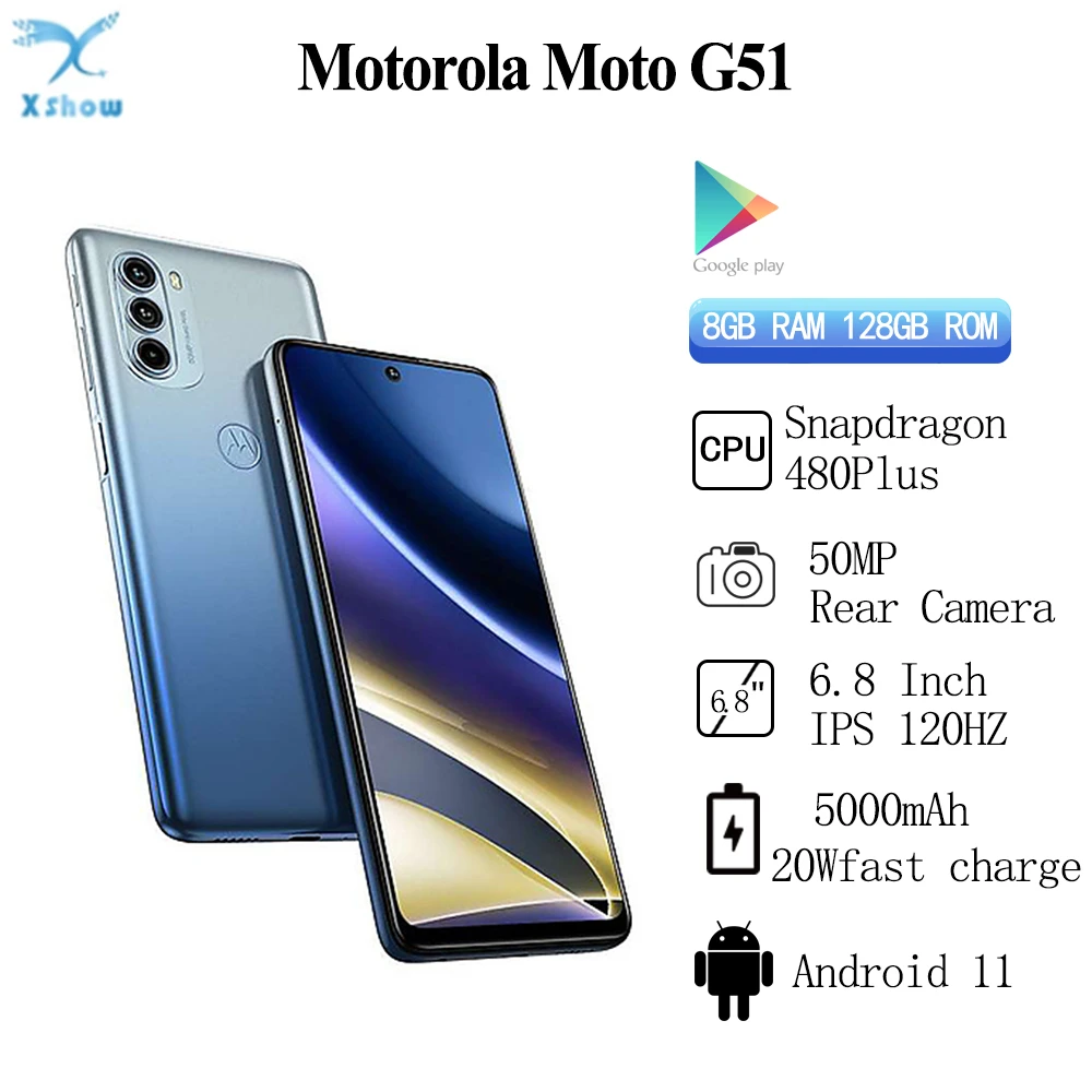 Original Global Rom Motorola Moto G51 5G Mobile Phone 8GB 128GB 50MP 6.8 Inch FHD 120Hz 5000mAh 2460*1080 Snapdragon 480Plus gaming ram