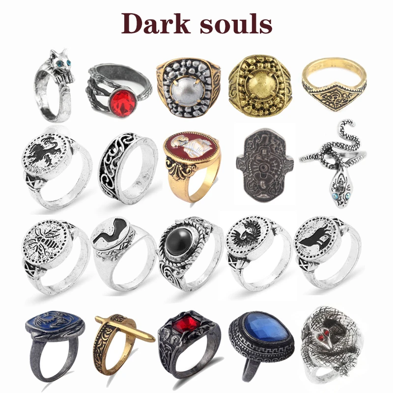Juego de Dark Souls III, anillo emblema de dragón de pie que muerde la sangre, serpiente, León, flor verde, anillos para mujeres, hombres, regalo de joyería|Anillos| - AliExpress