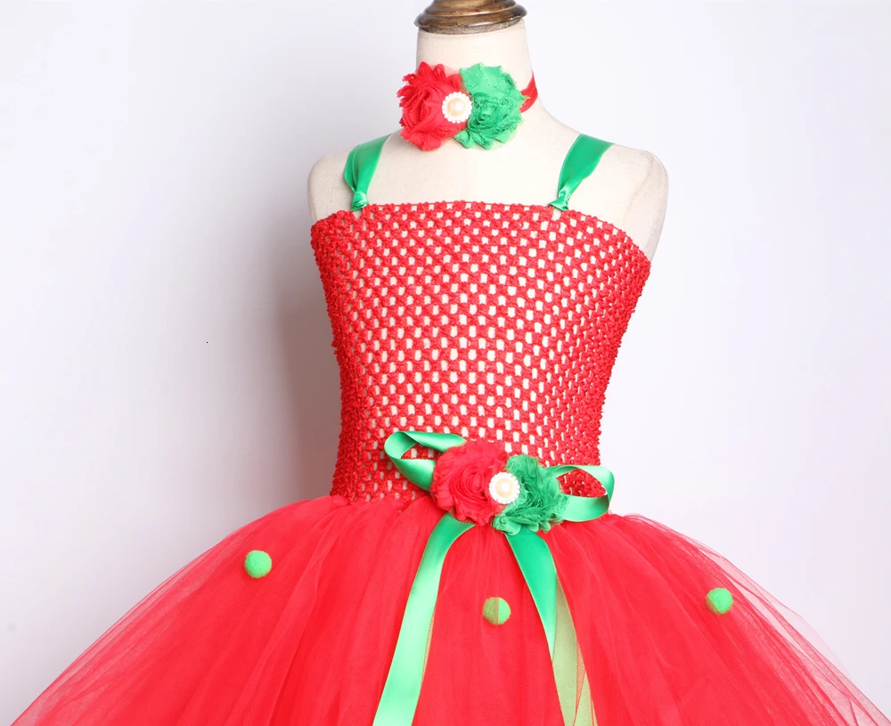 GIrls Christmas Costume Party Dance Red Tutu Dress with a headband 2pcs set