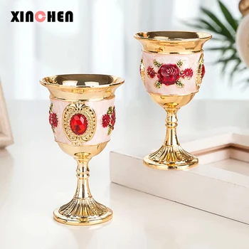 

1PC European Style Classical Metal Wine Mugs Handmade Retro Small Goblet Household Copper Wine Glass Whiskey Cup Barware